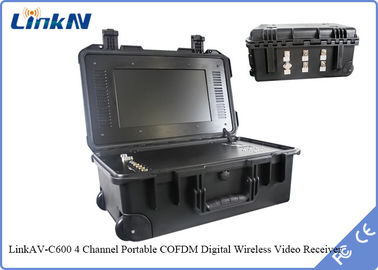 スーツケース COFDM ビデオ受信機 IP65 バッテリーとディスプレイ AES256 暗号化 DC-12V